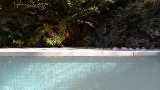 istock Beautiful swimming pool on a lost tropical island on a clear Sunny day. 3D Rendering 1141966678