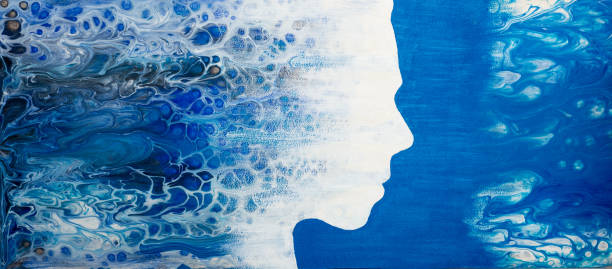 ilustraciones, imágenes clip art, dibujos animados e iconos de stock de pintura abstracta con acrílico líquido. perfil de la chica de la espuma de mar. - face art