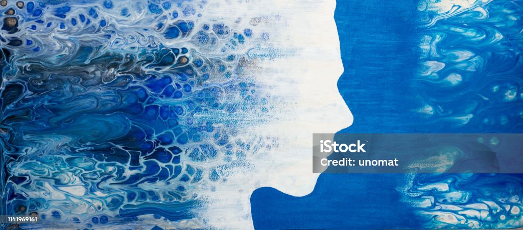 Abstract painting with liquid acrylic. Profile of the girl from the sea foam. Abstract painting with liquid acrylic. Profile of the girl from the sea foam. - illustration Women stock illustration