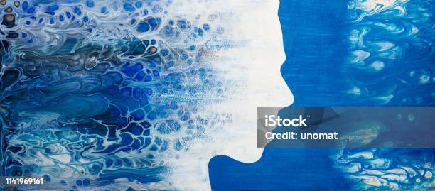 Abstract Painting With Liquid Acrylic Profile Of The Girl From The Sea Foam Stock Illustration - Download Image Now