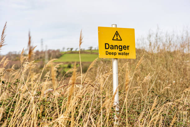 istock Foliage surrounding pond deep water warning sign 1141972026