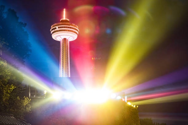 Tower and lights in Niagara Falls, canadian side at night