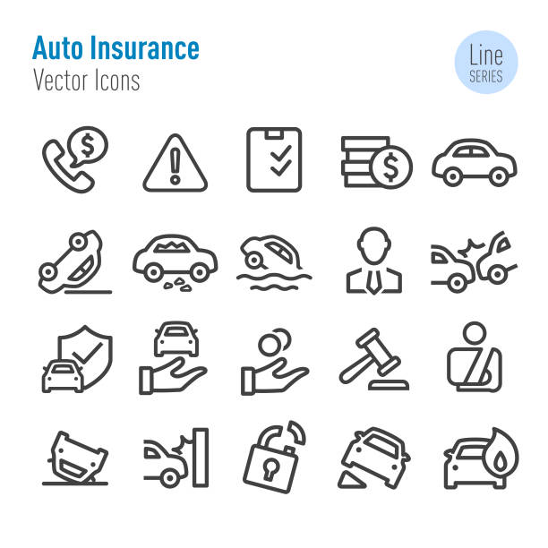 ilustrações de stock, clip art, desenhos animados e ícones de auto insurance icons - vector line series - auto accidents symbol insurance computer icon