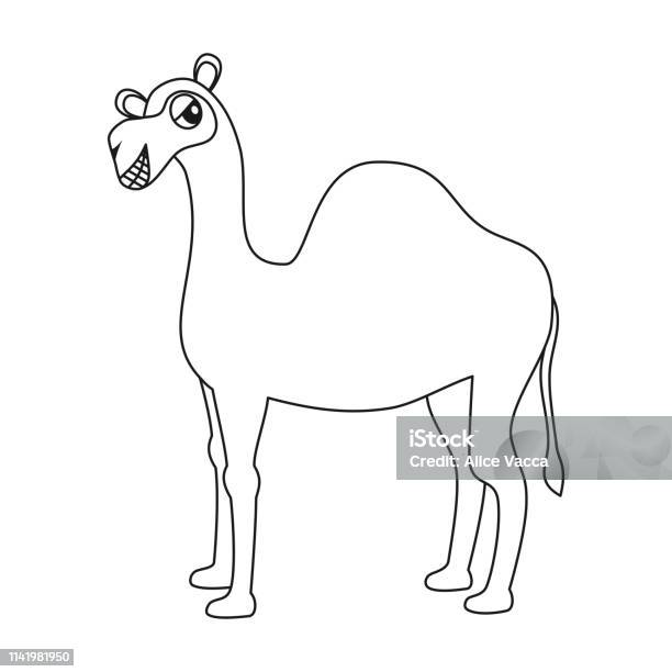 Cute Cartoon Camel Dromedary Black And White Vector Illustration For Coloring Art Stock Illustration - Download Image Now