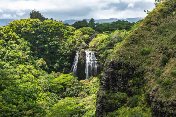 Opaekaa Falls in Wailua State Park, Kauai, Hawaii stock photo