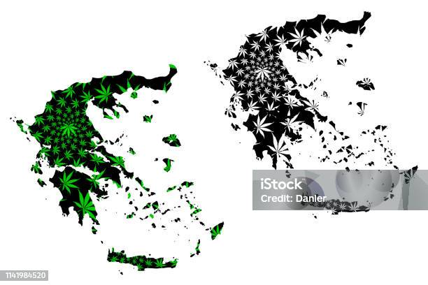 Grecia Mappa È Progettato Foglia Di Cannabis - Immagini vettoriali stock e altre immagini di Cannabis - Narcotico - Cannabis - Narcotico, Grecia - Stato, Pianta di cannabis