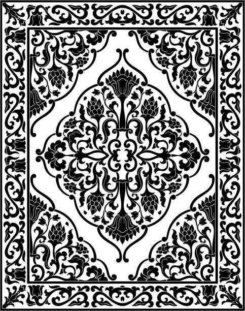 illustrazioni stock, clip art, cartoni animati e icone di tendenza di tappeto floreale in bianco e nero. - rug