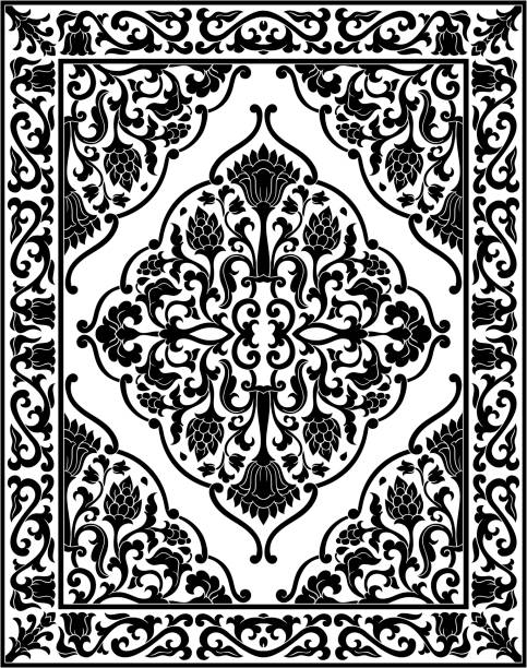 Black and white floral carpet. vector art illustration