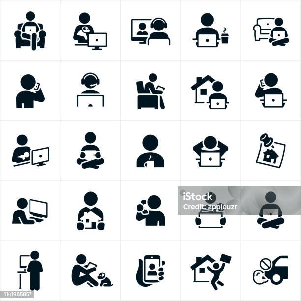 Telecommuting Icons Stock Illustration - Download Image Now - Icon, People, Working At Home