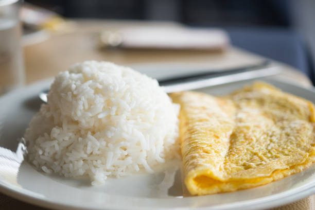 Selective focus of omelette with rice Thai food