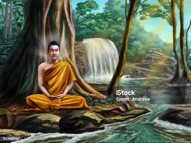 Buddha Meditating Stock Illustration - Download Image Now - Buddha, Painting - Art Product, Art