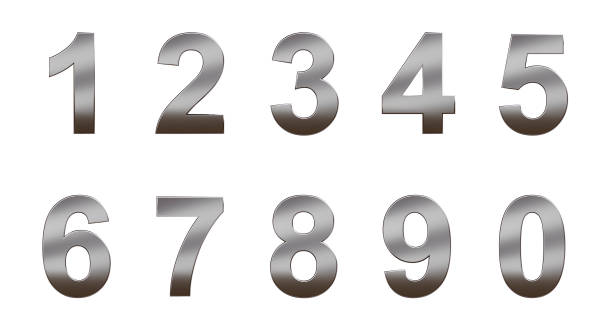 Set of metal numbers, isolated on white Set of metal numbers, isolated on white. 3d image 3d silver steel number 4 stock pictures, royalty-free photos & images