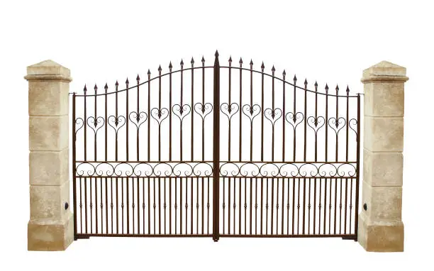 Photo of Wrought iron gate. White background.