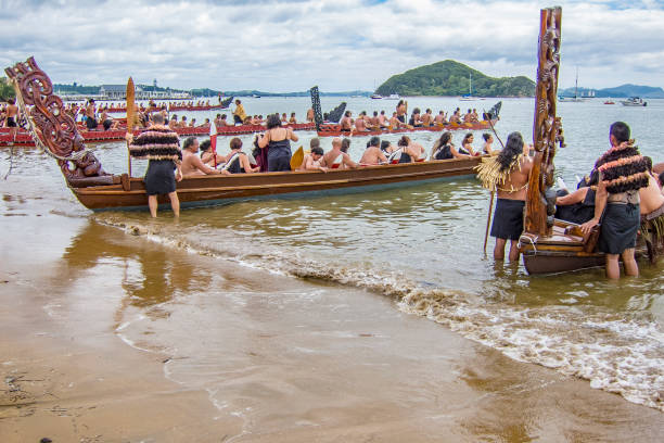 ワイタンギの日を祝うマオリ族 - warrior men horizontal selective focus ストックフォトと画像