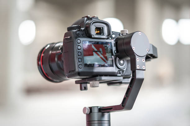 Professional digital equipment recording presentation for website, focus on camera