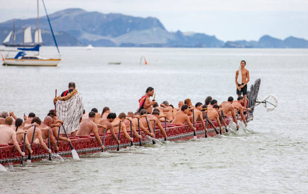maoríes celebrando el día de waitangi - haka maori tattoo traditional culture fotografías e imágenes de stock
