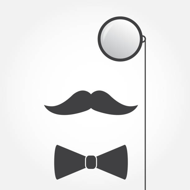 monocle oder brille, schnurrbart und bogenbinde. altmodische gentleman-accessoires-ikone. jahrgang oder hipster-stil. vector illustration. - monocle stock-grafiken, -clipart, -cartoons und -symbole