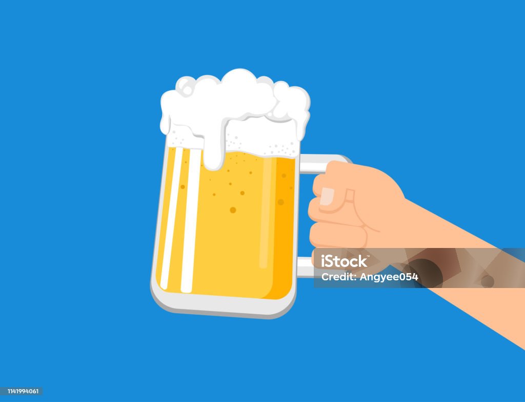 Hands holding a beer mug isolated on blue background - Vector illustration Hands holding a beer mug isolated on blue background - Vector illustration Hands holding a beer mug isolated on blue background - Vector illustration Adult stock vector