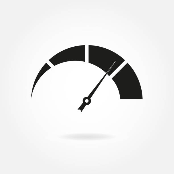 ilustrações de stock, clip art, desenhos animados e ícones de speedometer icon with arrow. meter and gauge element. vector illustration. - throttle