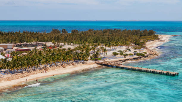 Aerial view of the beach at the cruise center of Grand Turk in the Caribbean. Aerial view of the beach at the cruise center of Grand Turk in the Caribbean. turks and caicos islands caicos islands bahamas island stock pictures, royalty-free photos & images