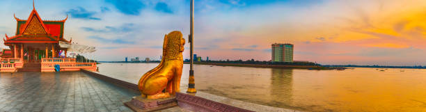 Phnom Penh riverside. Cambodia. Panorama stock photo