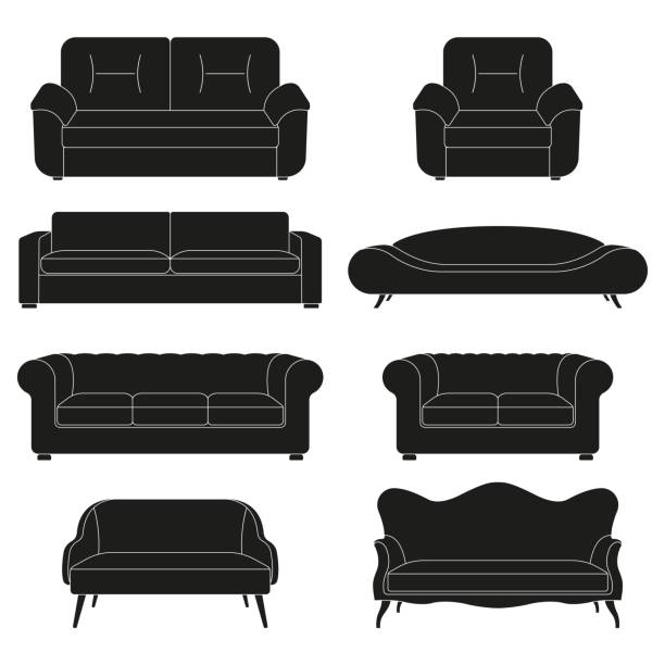 ilustrações de stock, clip art, desenhos animados e ícones de sofa icon set. modern, vintage and retro sofa collection. furniture symbols. vector illustration. - 2042