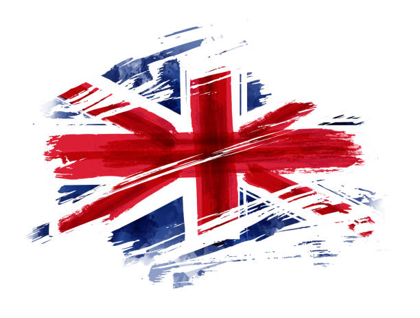 Grunge flag of the United Kingdom Abstract flag of the United Kingdom. Grunge painted flag with watercolor splashed and brushed lines. Template for your designs. union jack flag stock illustrations
