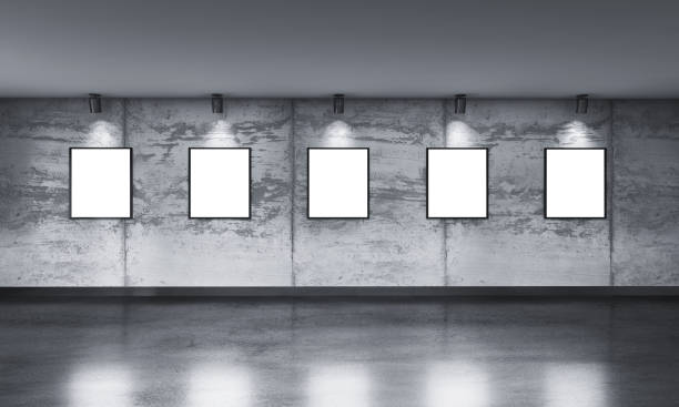 istock Modern concrete gallery room with directional spotlight 1141999578