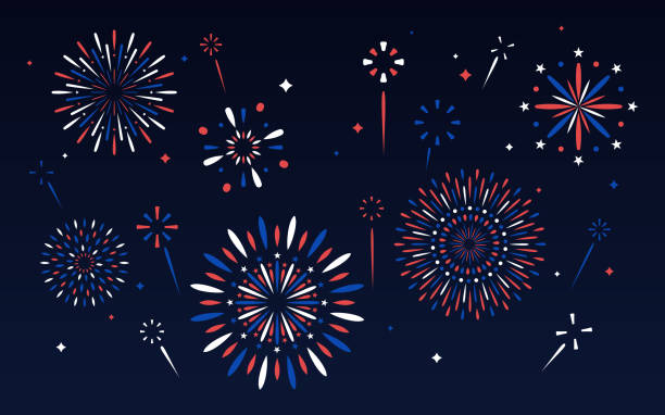 czwarty lipca pokaz sztucznych ogni - firework display pyrotechnics party celebration stock illustrations