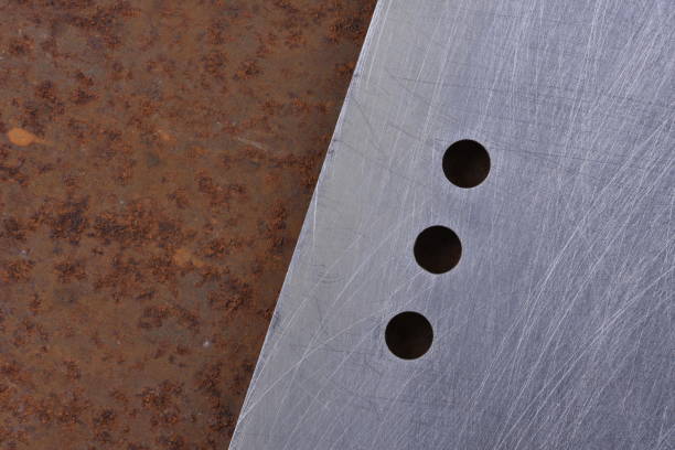 istock Composition of metal aluminum and rusty sheet 1142008653