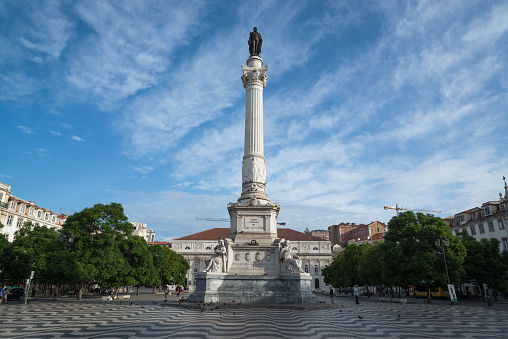 Lisbon, Portugal, circa august 2017: D. Pedro IV Statue at Rossio square