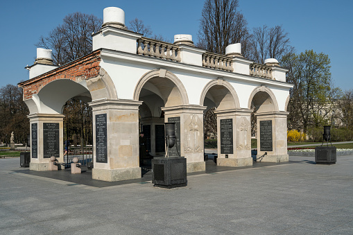 Warsaw, Poland. April, 2019.    the tomb of the unknown soldier in Marszaka Józefa Pisudskiego square