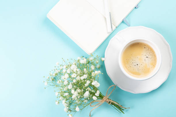 istock Good morning concept - coffee, flowers, notebook 1142020544