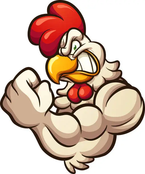 Vector illustration of Strong chicken mascot