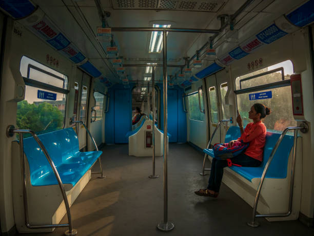Interiors of Mumbai Monorail. Mumbai monorail built as part of a major expansion of public transport in the city. Mumbai, India - March 17, 2019 : Interiors of Mumbai Monorail. Mumbai monorail built as part of a major expansion of public transport in the city. train air conditioner stock pictures, royalty-free photos & images