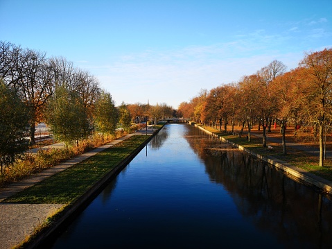 View of the River Deule and Citadel during an autumn day  in Lille, France