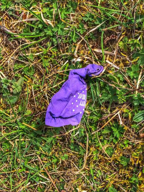 discarded deflated purple balloon - wild abandon imagens e fotografias de stock