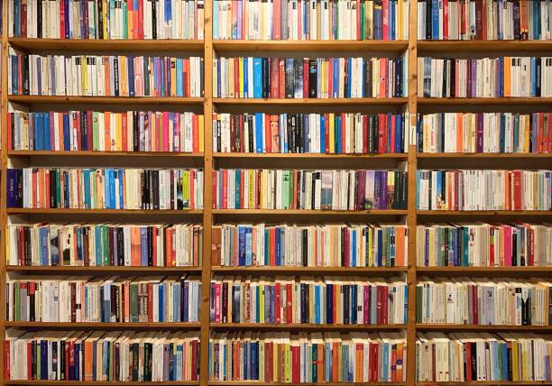 fully packed bookshelf - bookstore book store stack imagens e fotografias de stock