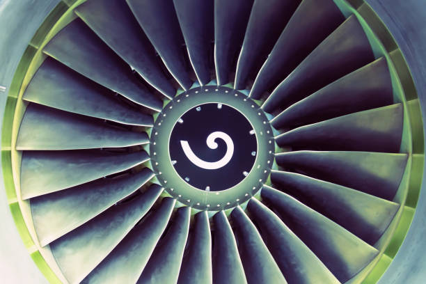 istock Aircraft jet aviation engine blades view center. 1142031227