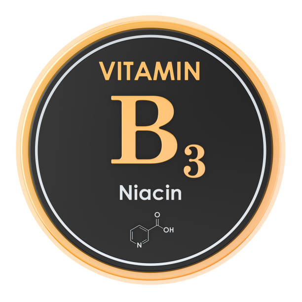 istock Vitamin B3, niacin. Circle icon, chemical formula, molecular structure. 3D rendering 1142032320