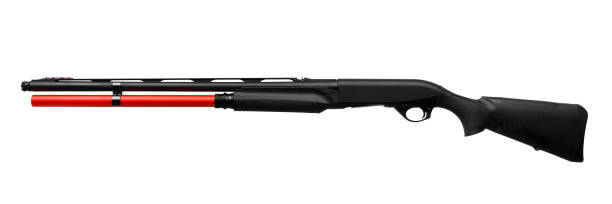 istock Gun. Black red shotgun isolated on white background 1142032491