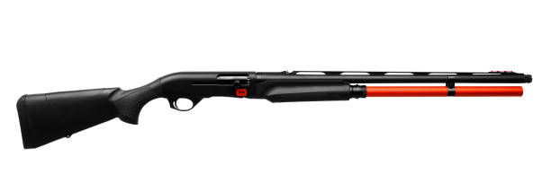 istock Gun. Black red shotgun isolated on white background 1142032501