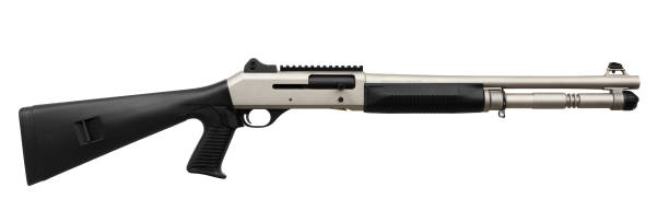 istock Black silver shotgun isolated on white background 1142032531