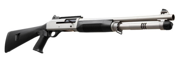 istock Black silver shotgun isolated on white background 1142032552