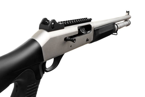 istock Black silver shotgun isolated on white background 1142032562