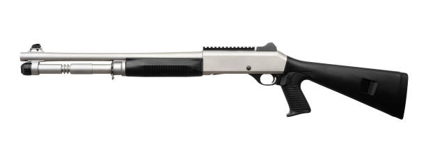 istock Black silver shotgun isolated on white background 1142032578