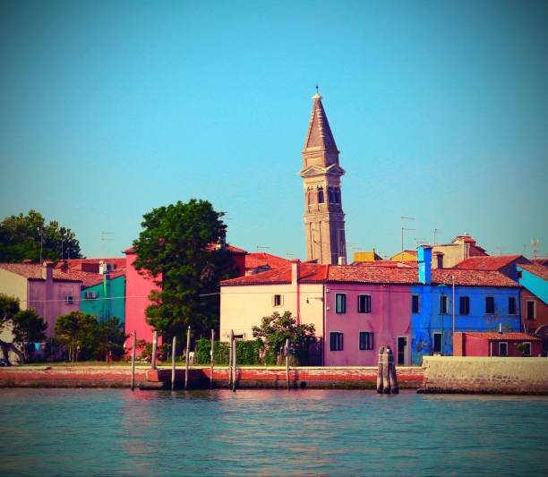 Burano Island near Venice with old toned effect