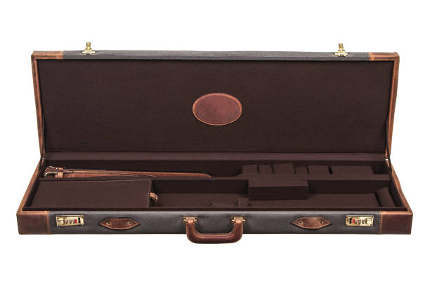 istock luxury brown leather case with gold-plated combination locks for arms isolated on white background 1142032751