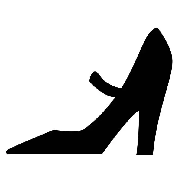 Vector illustration of Black isolated icon of elegant classic shoe with high heel for women on white background. Silhouette of shoe. Modern vector illustration. Elegant vector illustration. Vector silhouette. Classic style.