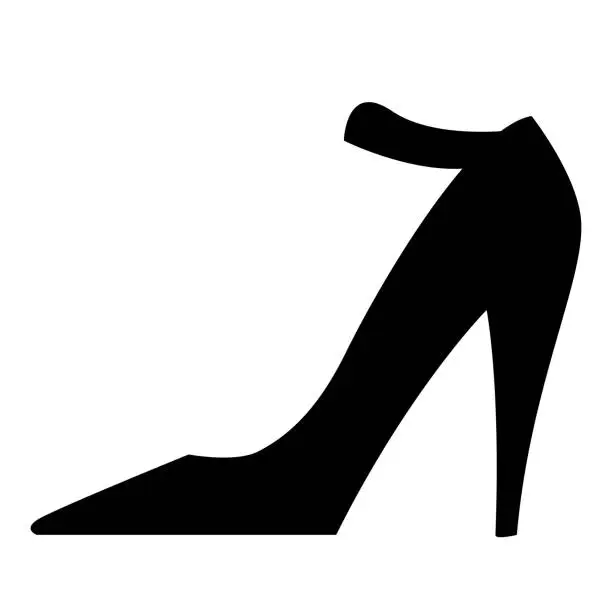 Vector illustration of Black isolated icon of elegant classic shoe with high heel for women on white background. Silhouette of shoe. Modern vector illustration. Elegant vector illustration. Vector silhouette. Classic style.